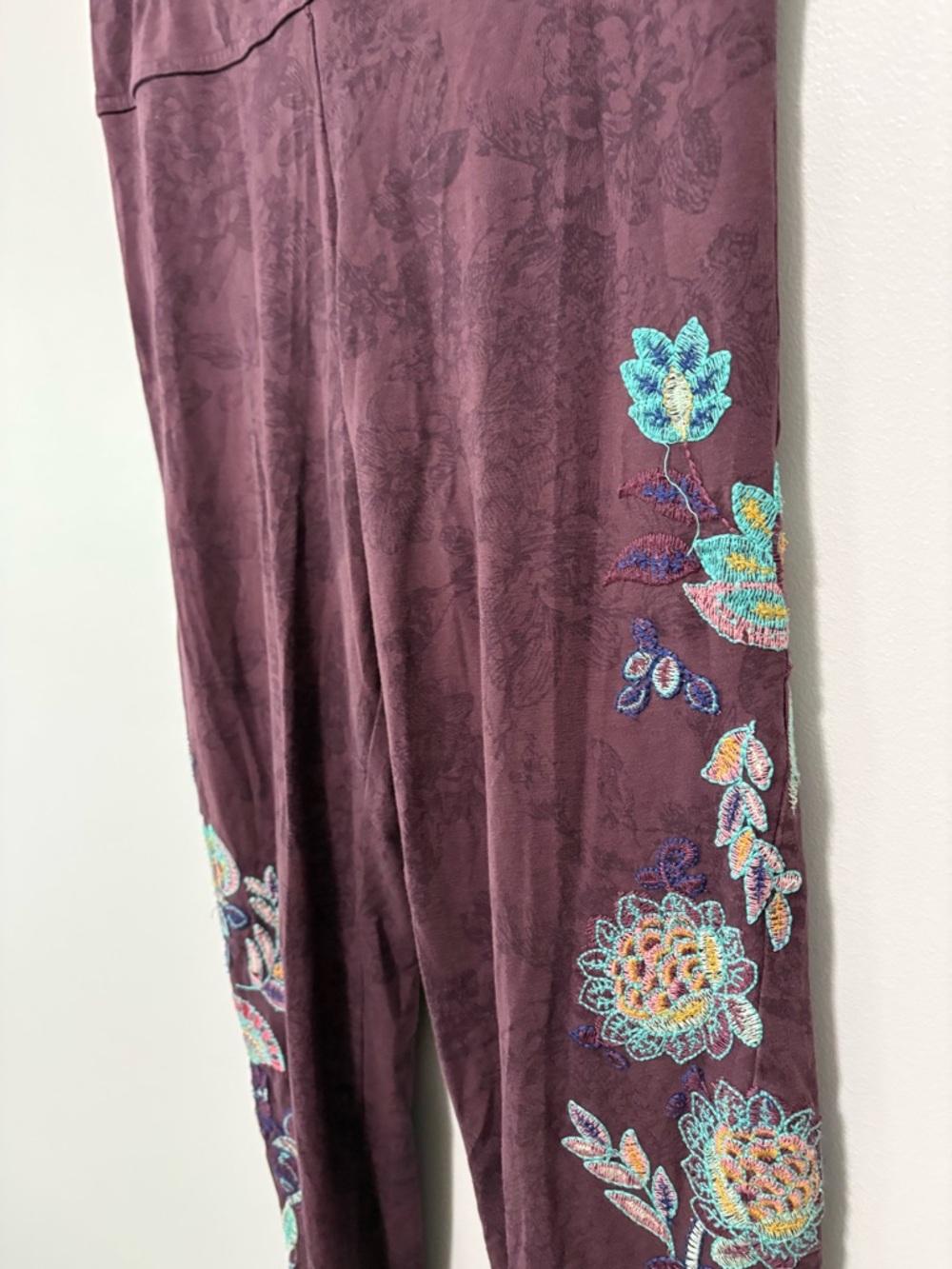 Sundance Indie Hippe Boho Fairycore Cotton Blend Floral Embroidered Leggings - Picture 3 of 7